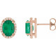 14 Karat Rose Gold Lab Grown Emerald and .04 Carat Natural Diamond Halo Style Earrings