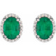 Sterling Silver 5x3 mm Lab Grown Emerald and .04 Carat Natural Diamond Halo Style Earring
