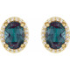 14 Karat Yellow Gold 5x3 mm Lab Grown Alexandrite and .04 Carat Natural Diamond Halo Style Earring