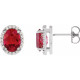 14 Karat White Gold 6x4 mm Lab Grown Ruby and .06 Carat Natural Diamond Halo Style Earring