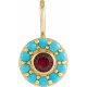 14 Karat Yellow Gold Mozambique Garnet and Turquoise Halo Style Charm