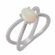 14 Karat White Gold 8x6mm Oval Opal Cabochon Rope Ring