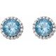 Round Cut Aquamarine Gems Set in Sterling Silver Aquamarine and 0.20 Carat Diamond Earrings