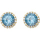 Round Cut Aquamarine Gems Set in 14 Karat Yellow Gold and 0.16 Carat Diamond Earrings