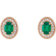 Genuine Emerald Earrings in 14 Karat Rose Gold Emerald and 0.20 Carat Diamond Halo Earrings