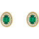 Created Emerald Earrings in 14 Karat Yellow Gold Created Emerald and 0.20 Carat Diamond Halo Earrings