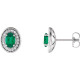 Genuine Emerald Earrings in Platinum Emerald and 0.20 Carat Diamond Halo Earrings