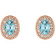 Genuine Blue Zircon Earrings in 14 Karat Rose Gold Genuine Blue Zircon and 0.20 Carat Diamond Halo Earrings
