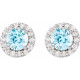 Genuine Aquamarine Earrings in 14 Karat White Gold Round Cut Aquamarine and 0.25 Carat Diamond Earrings