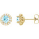 Genuine Aquamarine Earrings in 14 Karat Yellow Gold Round Cut Aquamarine and 0.25 Carat Diamond Earrings