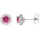 Pink Tourmaline Halo Earrings in Sterling Silver Round Pink Tourmaline and 0.25 Carat Diamonds