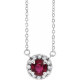 Created Ruby Necklace in 14 Karat White Gold 3 mm Round  Created Ruby and.03 Carat Diamond 18 inch Pendant