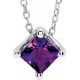 Genuine Amethyst Necklace in Platinum Amethyst Solitaire 16 to 18 inch Pendant