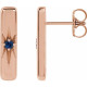 14K Rose Natural Blue Sapphire Starburst Bar Earrings