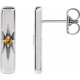 14 Karat White Gold Natural Yellow Sapphire Starburst Bar Earrings