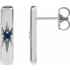 14K White Natural Blue Sapphire Starburst Bar Earrings