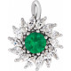 14 Karat White Gold Lab Grown Emerald and 0.60 Carat Natural Diamond Halo Pendant