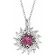 Sterling Silver Natural Pink Tourmaline and 0.60 Carat Natural Diamond Halo 16 inch Pendant