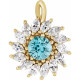 14 Karat Yellow Gold Natural Blue Blue Zircon and 0.60 Carat Natural Diamond Halo Pendant