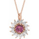 14 Karat Rose Gold Natural Pink Tourmaline and 0.60 Carat Natural Diamond Halo 16 inch Pendant