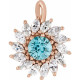 14 Karat Rose Gold Natural Blue Blue Zircon and 0.60 Carat Natural Diamond Halo Pendant