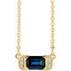 14 Karat Yellow Gold Natural Blue Sapphire & .02 Carats Natural Diamond Bar 16 inch Pendant