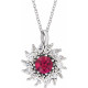 Platinum Natural Ruby & 0.60 Carats Natural Diamond Halo 16 to 18 inch Pendant