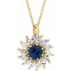 14 Karat Yellow Gold Natural Blue Sapphire & 0.60 Carats Natural Diamond Halo 16 to 18 inch Pendant