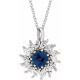 Platinum Natural Blue Sapphire & 0.60 Carats Natural Diamond Halo 16 to 18 inch Pendant