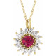 14 Karat Yellow Gold Natural Ruby & 0.60 Carats Natural Diamond Halo 16 to 18 inch Pendant