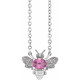 14 Karat White Gold Natural Pink Sapphire Bee 16 inch Pendant