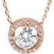 Created Moissanite Necklace in 14 Karat Rose Gold 5 mm Round &trade; Moissanite & .06 Carat Diamond 16 to 18 inch Pendant