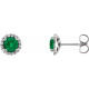 Genuine Emerald Earrings in 14 Karat White Gold Emerald & 0.16 Carat Diamond Earrings