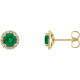 Created Emerald Earrings in 14 Karat Yellow Gold  Created Emerald & 0.16 Carat Diamond Earrings