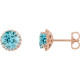 Genuine Blue Zircon Earrings in 14 Karat Rose Gold Genuine Blue Zircon & 0.16 Carat Diamond Earrings
