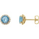 Genuine Aquamarine Earrings in 14 Karat Yellow Gold Round Cut Aquamarine & 0.16 Carat Diamond Earrings