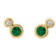 Created Emerald Earrings in 14 Karat Yellow Gold Created Emerald and 0.13 Carat Diamond Earrings