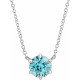 Genuine Blue Zircon Necklace14 Karat White Gold Solitaire 18 inch Pendant