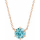 Genuine Blue Zircon Necklace14 Karat Rose Gold Solitaire 18 inch Pendant