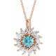 14 Karat Rose Gold Natural Blue Zircon & 0.60 Carats Natural Diamond Halo 16 to 18 inch Pendant