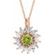 14 Karat Rose Gold Natural Peridot & 0.60 Carats Natural Diamond Halo 16 to 18 inch Pendant