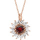 14 Karat Rose Gold Natural Mozambique Garnet & 0.60 Carats Natural Diamond Halo 16 to 18 inch Pendant