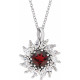 Sterling Silver Natural Mozambique Garnet & 0.60 Carats Natural Diamond Halo 16 to 18 inch Pendant