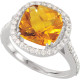 Checkerboard Cut Huge Citrine and Diamond Halo Ring in 14 Karat White Gold
