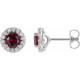 Genuine Ruby Earrings in Platinum Ruby & 1/6 Carat Diamond Earrings 