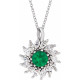 Sterling Silver Natural Emerald & 5/8 CTW Natural Diamond Halo-Style 16-18" Necklace