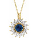 14K Yellow Natural Blue Sapphire & 5/8 CTW Natural Diamond Halo-Style 16-18" Necklace