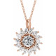 14K Rose Natural White Sapphire & 5/8 CTW Natural Diamond Halo-Style 16-18" Necklace