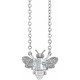 Sterling Silver Natural White Sapphire Bee 16" Necklace