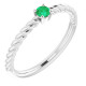 White Gold Ring 14 Karat 3 mm Lab Grown Emerald Solitaire Rope Ring